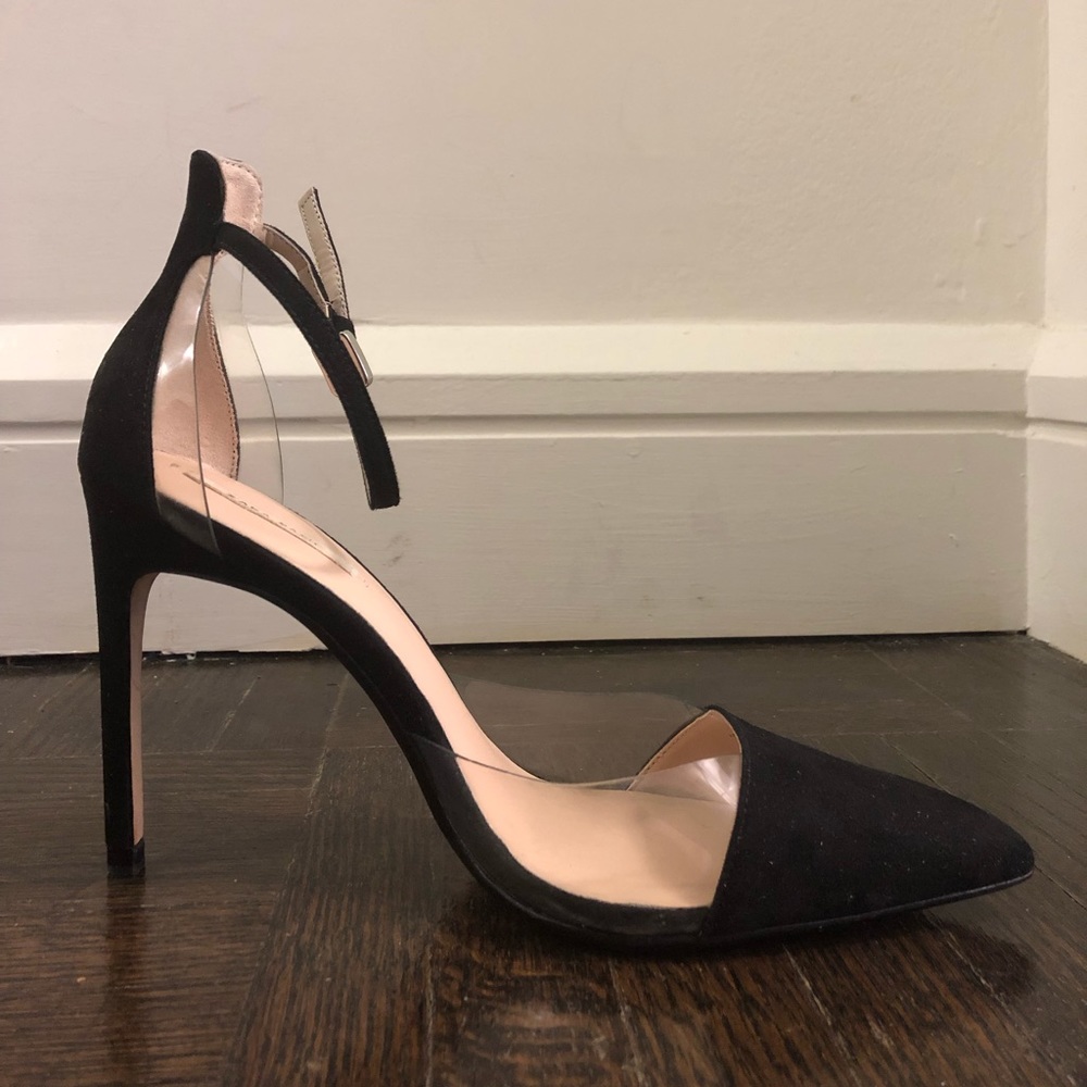 Zara Black Faux Suede and PVC Pointed Heels